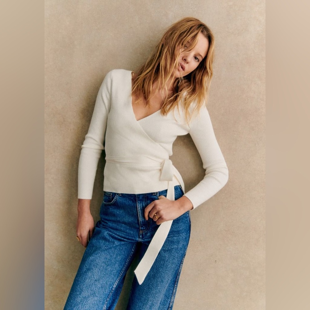 Sezane Ecru Leonore Wrap Sweater Size Large BNWT